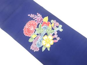 塩瀬　型染　流水に花模様　名古屋帯